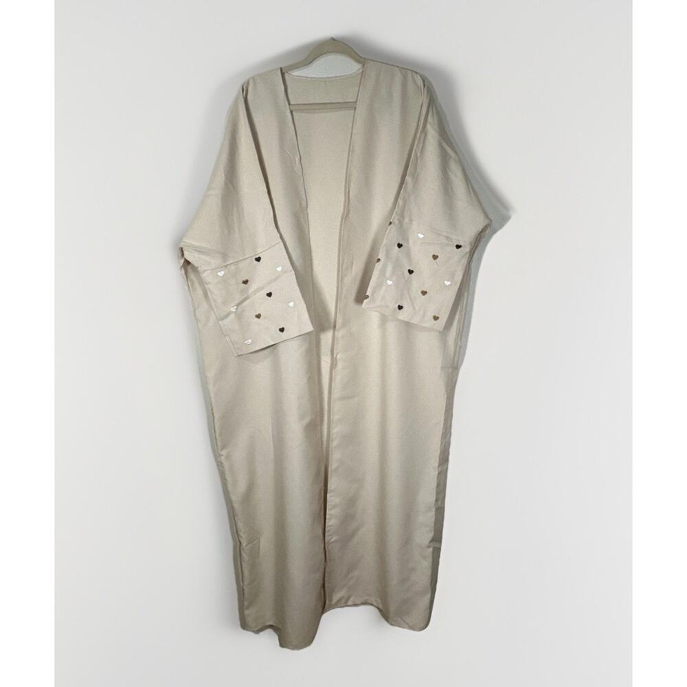 Open Kaftan Abaya Women Long Dress Muslim Robe Cardigan One Size Beige